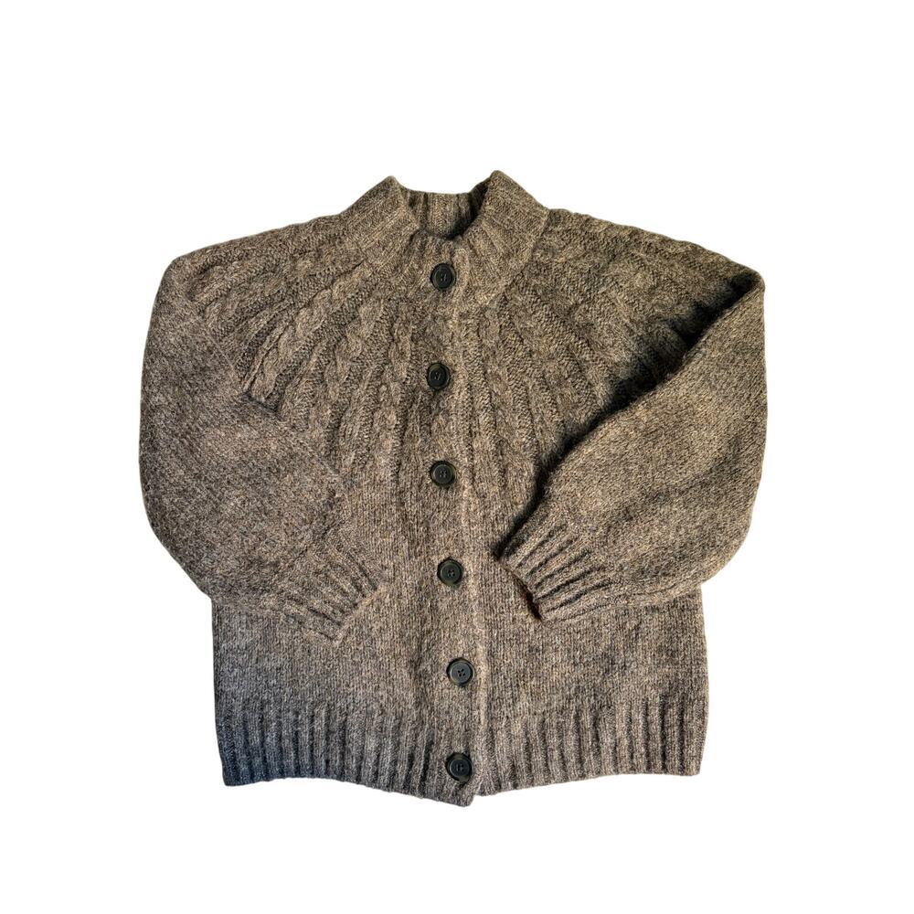 Madewell Harwood Cable Knit Mock Neck Cardigan (Heather Otter) - XXS